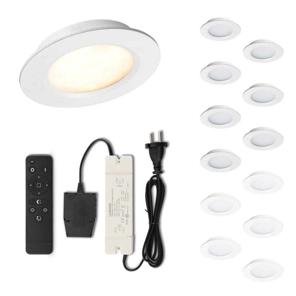 Set LED-inbouwspot Modena wit 3W dimbaar 1-12 stuks voor plafondmontage