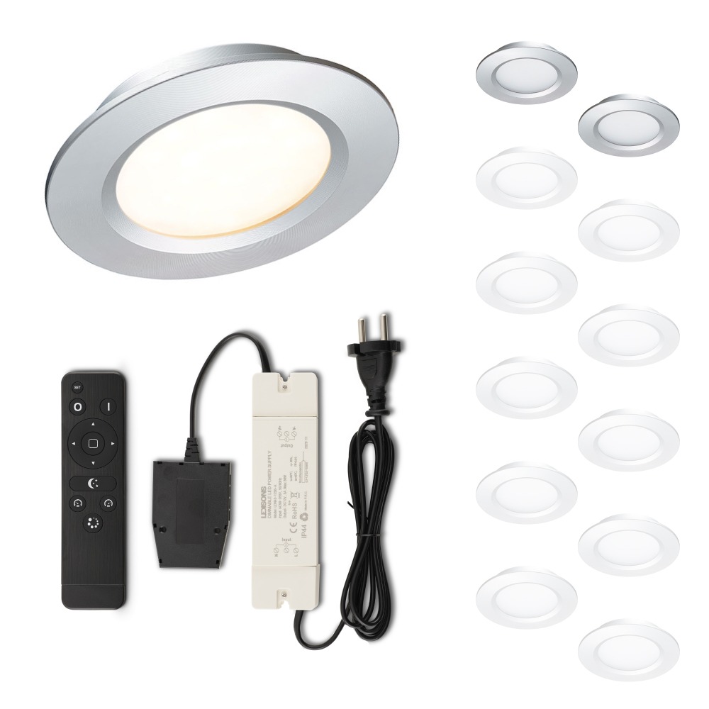 Set LED-inbouwspot Modena zilver 3W dimbaar 1-12 stuks voor plafondmontage