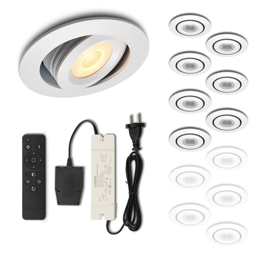 Set LED-inbouwspot Piccolo wit 3W dimbaar 1-12 stuks voor plafondmontage