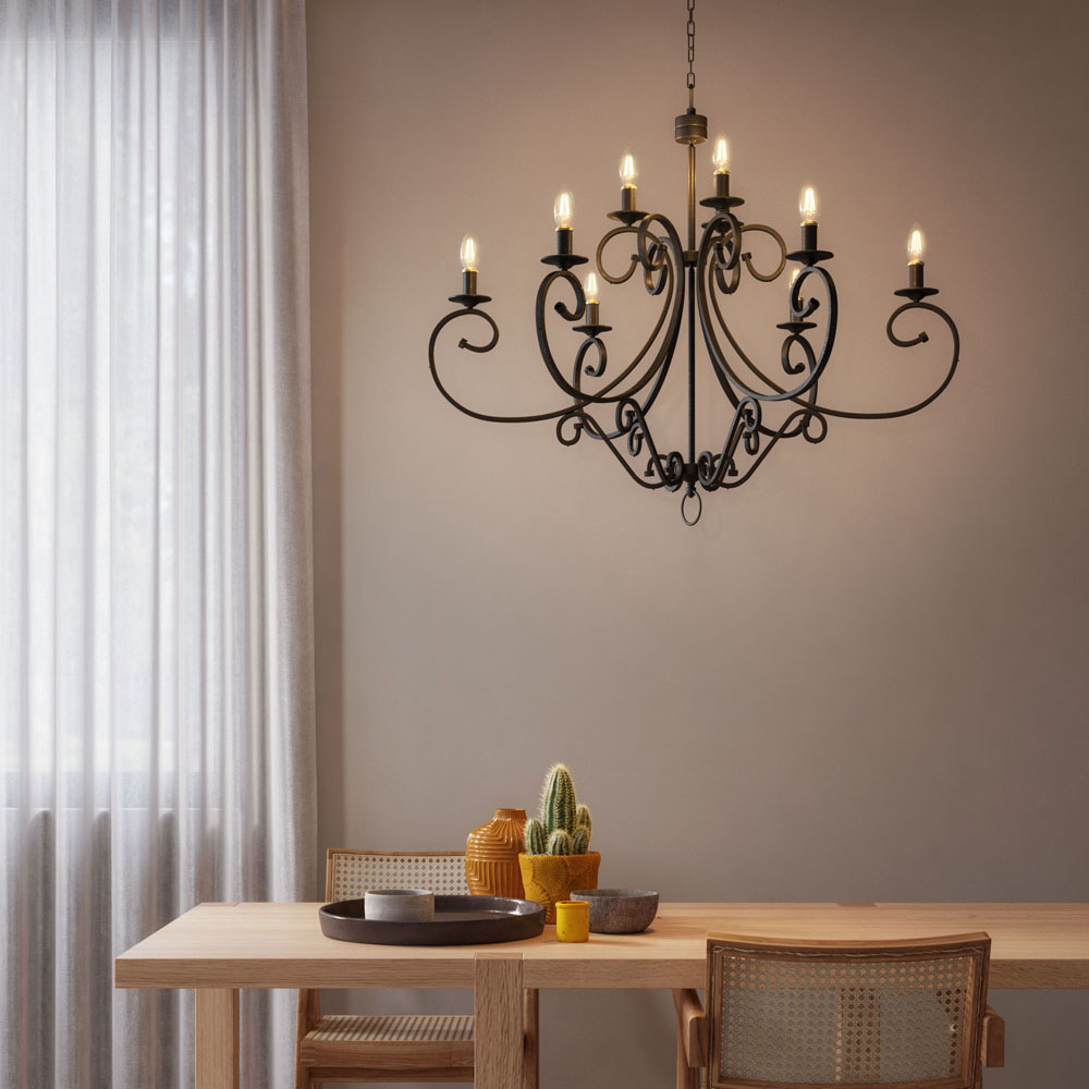Dining_Room_Scene_2_Castel_HR.jpg, kandelaar, chandelier, metalen, donker, eettafel