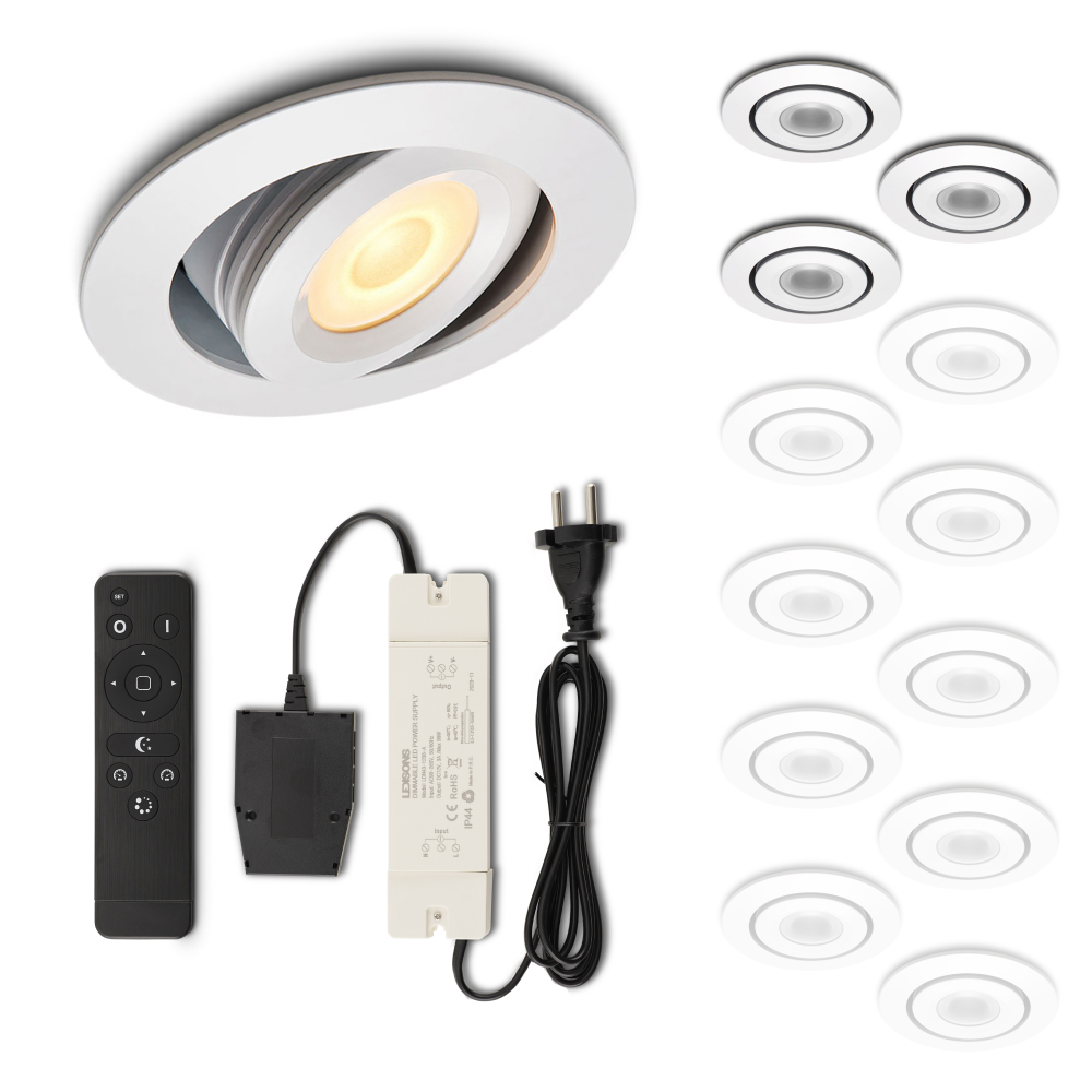 Set LED-inbouwspot Piccolo wit 3W dimbaar 1-12 stuks voor plafondmontage