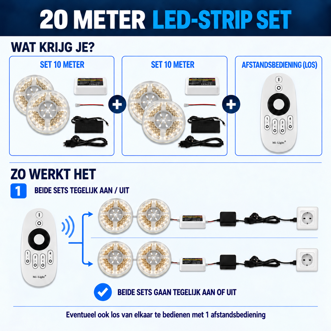 20m koud-wit.png, LED-strap, 20 meter, set, remote, adapter