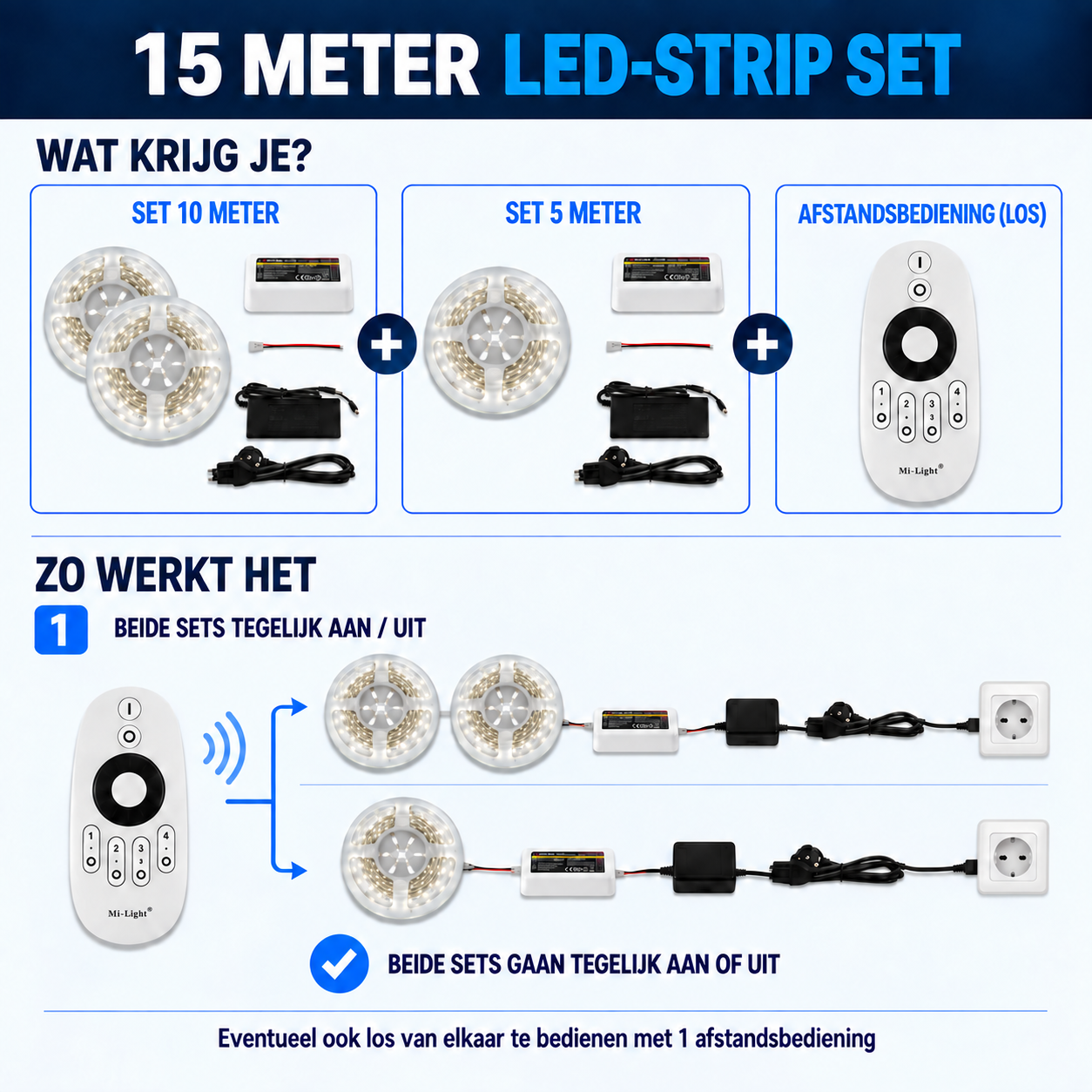 15m koud-wit.png, LED-strip, LED-licht, 12V, set, afstandsbediening